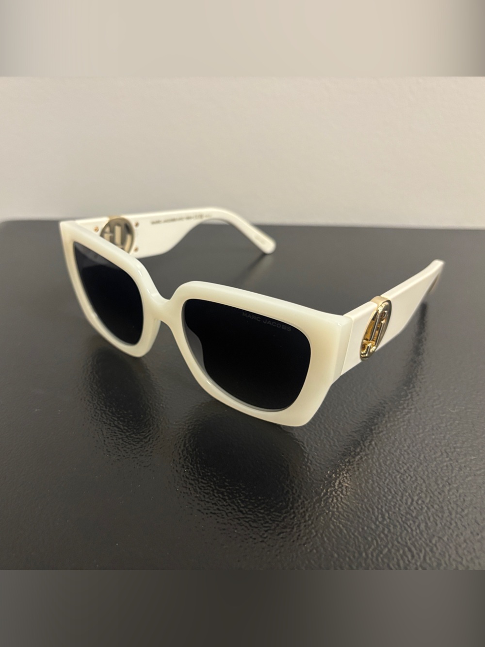 Marc Jacobs White Square Sunglasses with Yellow Case